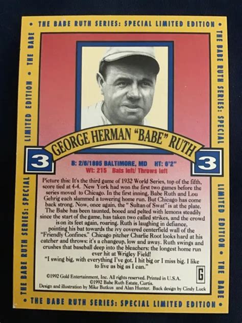 1992 GOLD ENTERTAINMENT The Series Hologrammes Babe Ruth 3 EUR 1 22