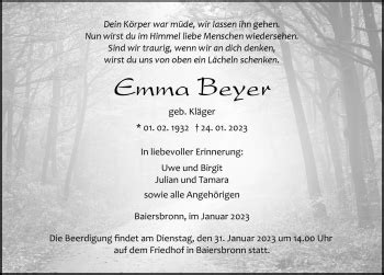 Traueranzeigen von Emma Beyer Schwarzwälder Bote Trauer