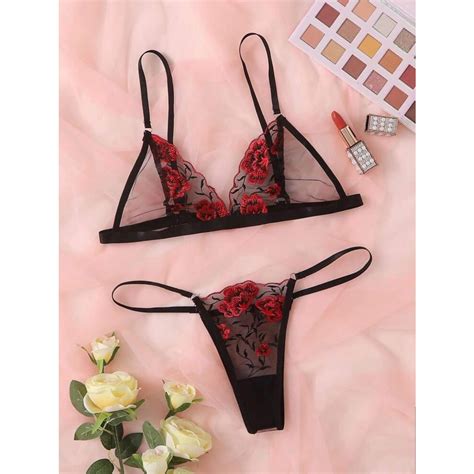 Conjunto De Lingerie Em Tule Luxo Detalhes Em Bordado Lingerie Sexy Shopee Brasil