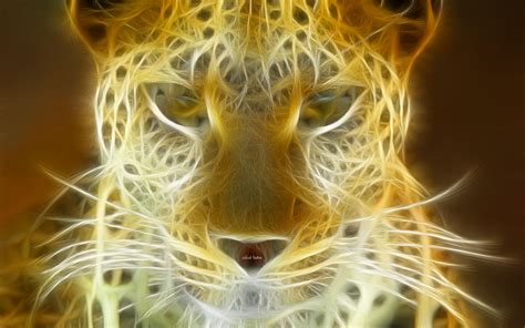 Fractal Animals: Digital Painting of Yellow Leopard's Face