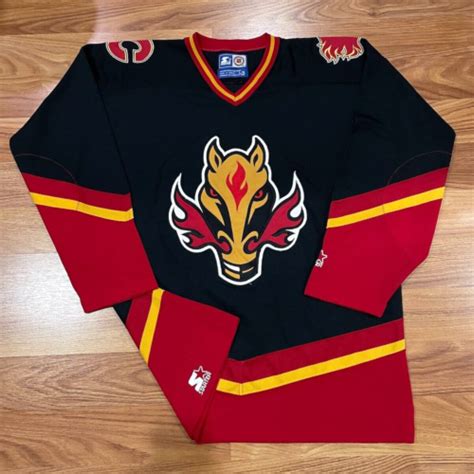 Vtg 90s Nhl Starter Calgary Flames Alternate Hockey Jersey Blasty