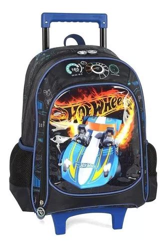 Mochila Escolar Rodinhas Carrinhos Hot Wheels Negra Luxcel Color Azul Mercadolibre