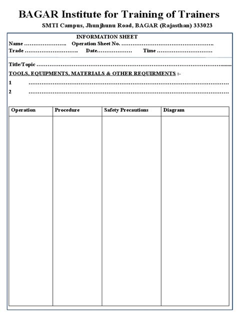 Operation Sheet | PDF