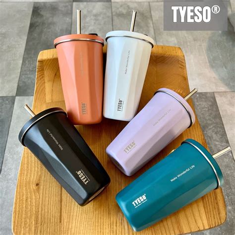 New Tyeso Ml Coffee Tumbler With Straw Retractable Straw Hot And Cold Insulated Shopee