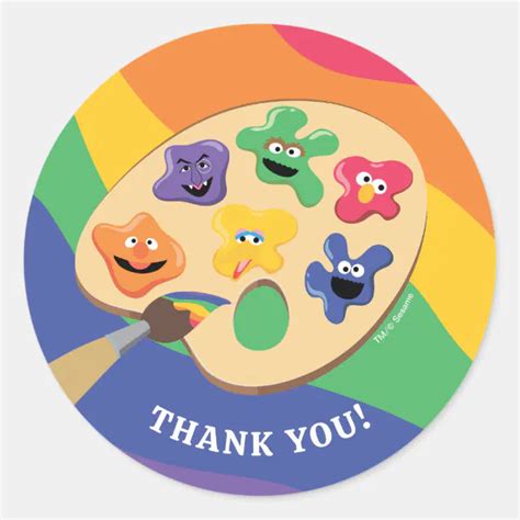 Sesame Street Pals Rainbow Art Party Thank You Classic Round Sticker