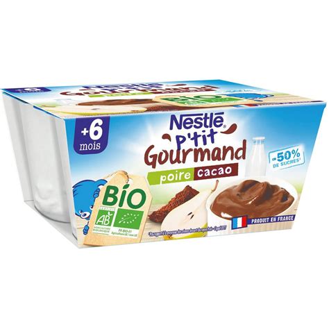 NESTLE Nestlé P tit Gourmand Pot crème dessert poire et cacao bio dès 6