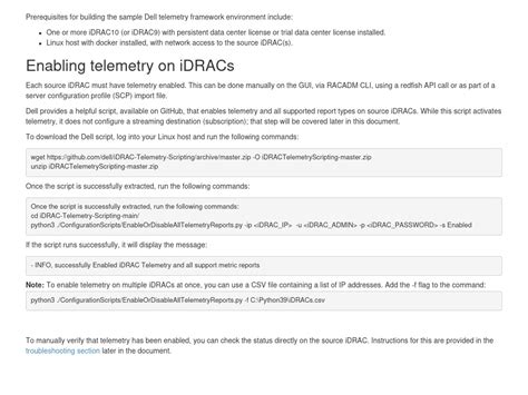 prerequisites idrac real time telemetry  action  server