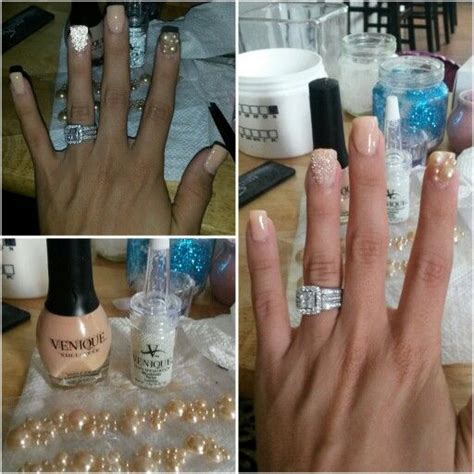 Nude Nails With Pearls And Microglass Beads Nail Bracelet Pink Nail Designs Nude Nails
