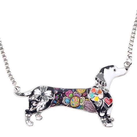 Bonsny Love Heart Enamel Zinc Alloy Metal Dachshund Necklace Dog Animal