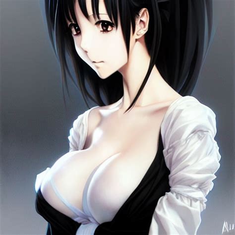 Krea Ai Anime Girl Black Dress White Hair Upper Body