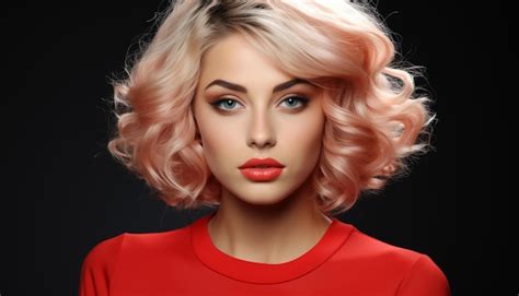 Belle femme blonde aux cheveux bouclés regardant la caméra générée par l intelligence