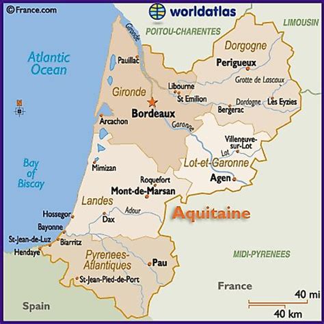 Map of the Aquitaine Region of France Including Toulouse Rodez Lourdes ...