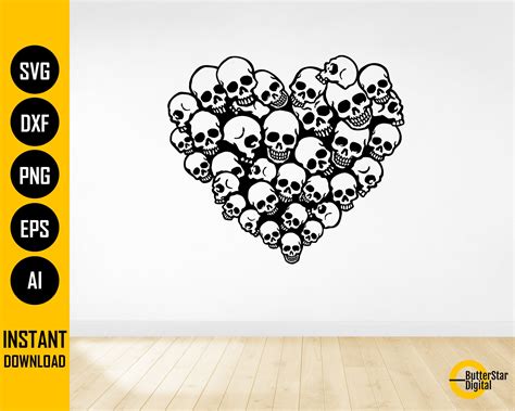 Skulls Heart SVG Love SVG Gothic T Shirt Decal Tattoo Etsy