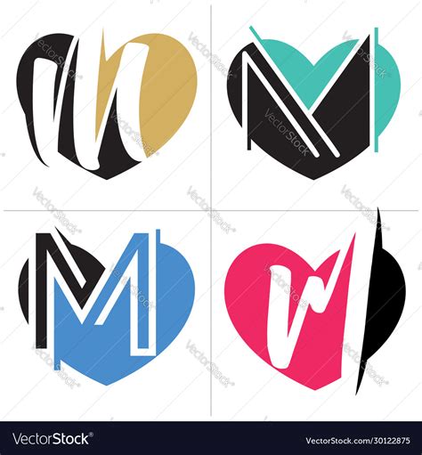 M letter logo design in heart shape Royalty Free Vector