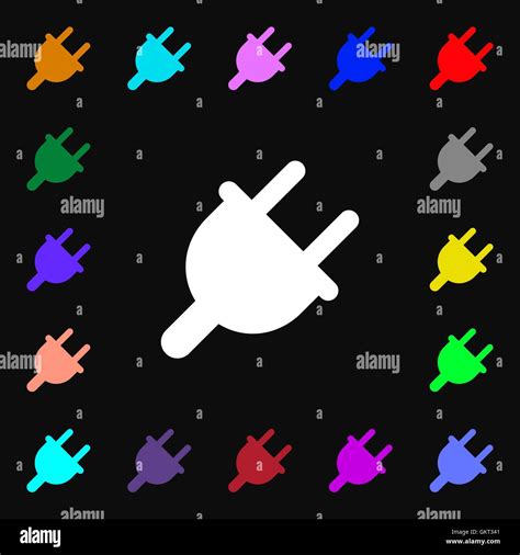 Elektrische Stecker, Power Energie Symbol Zeichen. Viele bunte Symbole ...