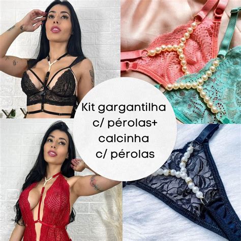 Kit Gargantilha P Rolas Calcinha P Rolas Lingerie Sexy Sensual Shopee Brasil