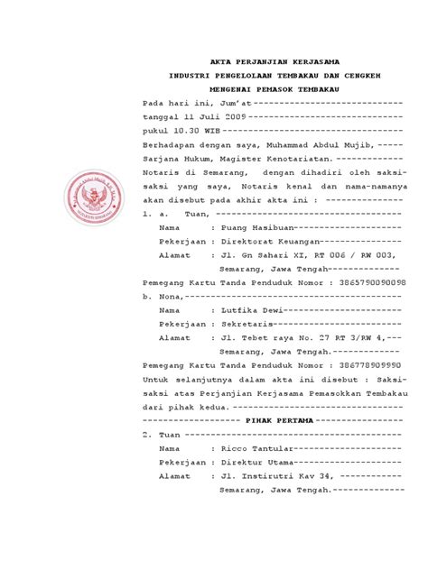 akta perjanjian kerjasama