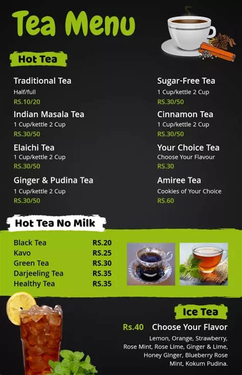 Tea Menu Templates Customize And Download Free