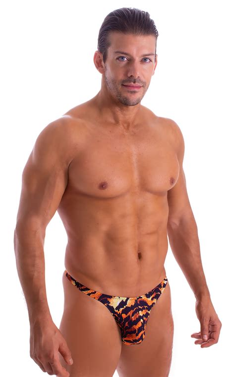 Mens Classic T Back Thong Swimsuit In Super Thinskinz Wild Tiger