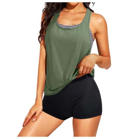 Mncekfod Tankini Swimsuits For Women Bikini Set Three Piece Swimsuit With Open Back And Lattice