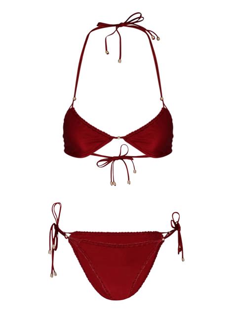 Zimmermann Vitali Trimmed Mini Tri Bikini In Rosso Modesens