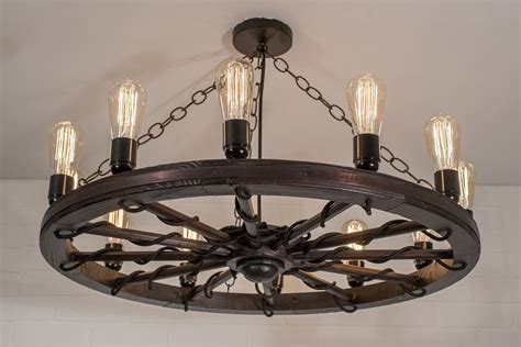 Wagon Wheel Light With 12 Edison Bulbs Farmhouse Chandelier Etsy