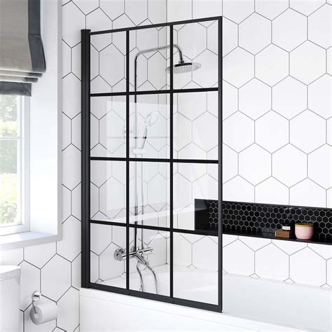 Zurich Easy Clean Matt Black Crittall Style Bath Screen Mm