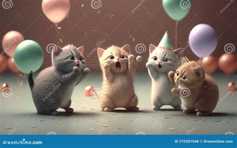 Several Adorable Kittens Donning Party Hats Are Joyfully Frolicking