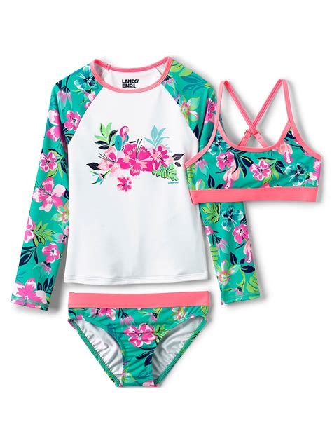 Lands End Girls Rash Guard Swim Top Bikini Top And Bottoms Upf Swimsuit Set Walmart