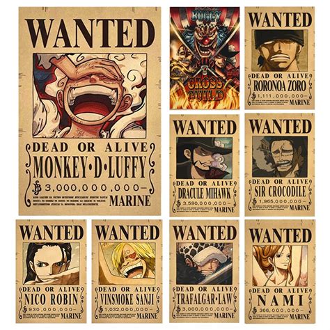 Anime Luffy Gear One Pieces Bounty Wanted Posters Emperors Law Kid