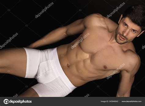 Strong Stripped Muscle Male Model White Underwear White Long Socks