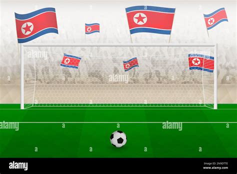 North Korea Football Team Fans With Flags Of North Korea Cheering On