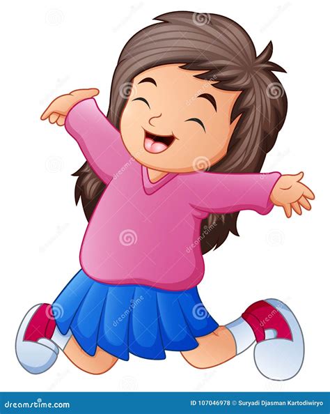 Cartoon Happy Little Girl Raising Her Hands Stock Vector Illustration