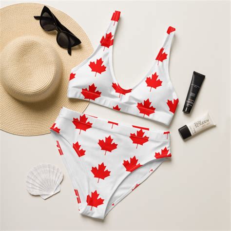 Bikini taille haute feuille d érable du Canada Bikini rouge Bikini blanc Fête du Canada