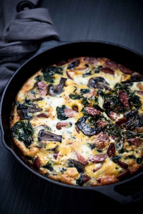 Smoked Sausage Frittata Recipe With Spinach Mushroom Ketogasm