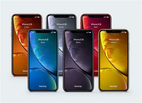 Free Iphone Xr Yellow White Black Red Coral And Blue Mockup Psd Set