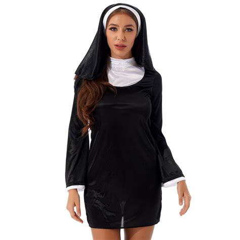 Halloween Nonnenkostüm mit Kleid und Kopfbedeckung Erwachsene Sexy