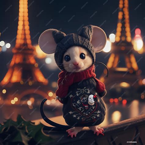 Premium AI Image | Cute venom Mouse in Christmas sweater in Eiffel tower AI