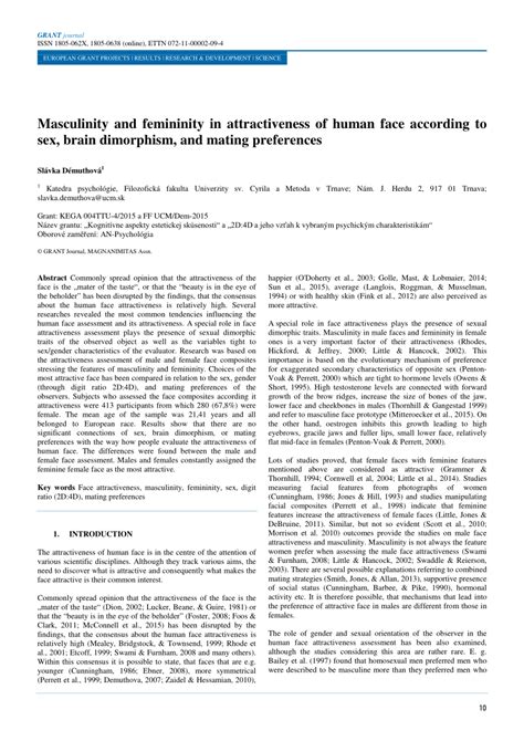 Pdf Masculinity And Femininity In Attractiveness Of Human Face According To Sex Brain