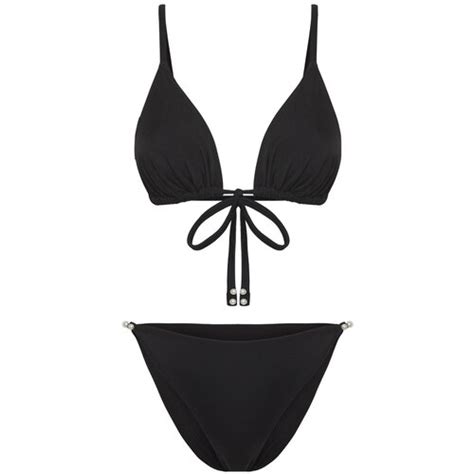 Trendyol Black Triangle Pearl Accessory Bikini Set Eponuda