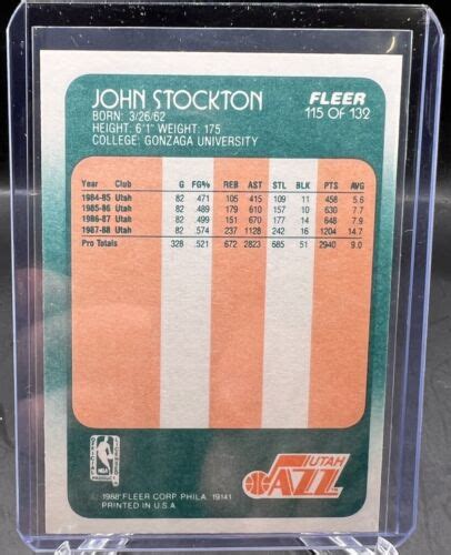 1988 89 Fleer JOHN STOCKTON RC 115 HOF JAZZ EBay