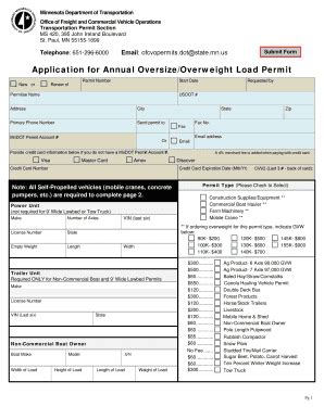 Fillable Online Dot State Mn Appllication For Annual Oversize