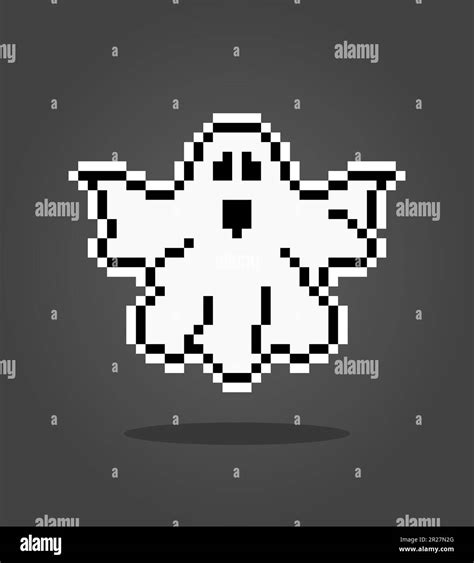 Bit Pixel Ghost Cute Flying Ghost In Vector Illustration Stock