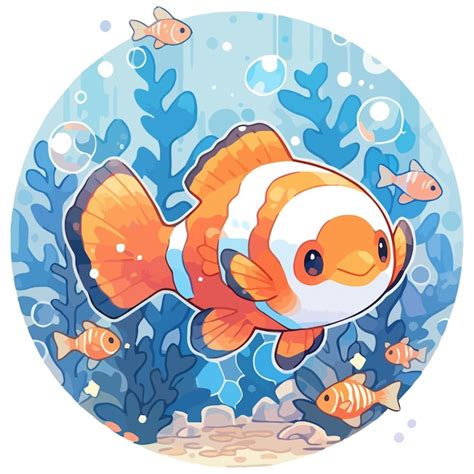 Premium Vector A Cartoon Of A Fish With A White And Orange Fish In