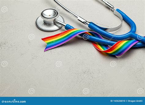 Stethoscope And Lgbt Rainbow Ribbon Pride Tape Symbol Medical Support