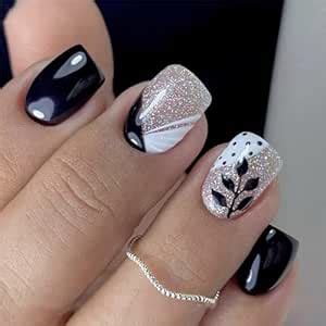 Amazon Pcs Black Press On Nails Short Square Bhlfrh Nude Fake Nails Press Ons With