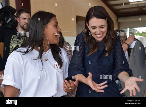 zealand prime minister jacinda ardern chats   local young