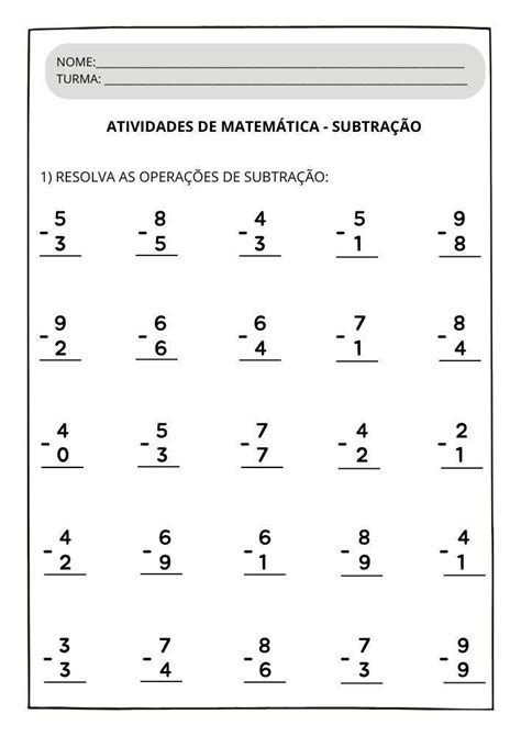 Atividades de matemática para 1º ano adição e subtração