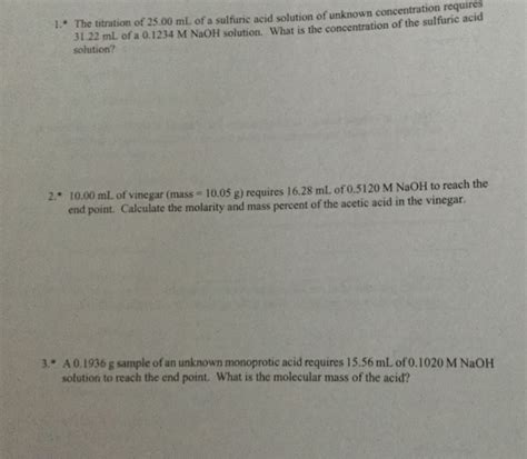 Solved The titration of 25.00 mL of a sulfuric acid | Chegg.com