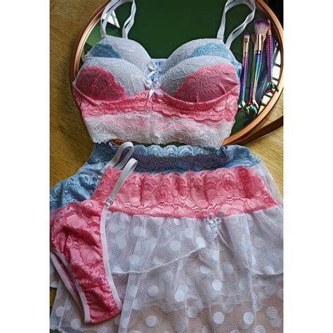 Conjunto Lingerie Sex Sutia Bojo Calcinha E Saia Shopee Brasil